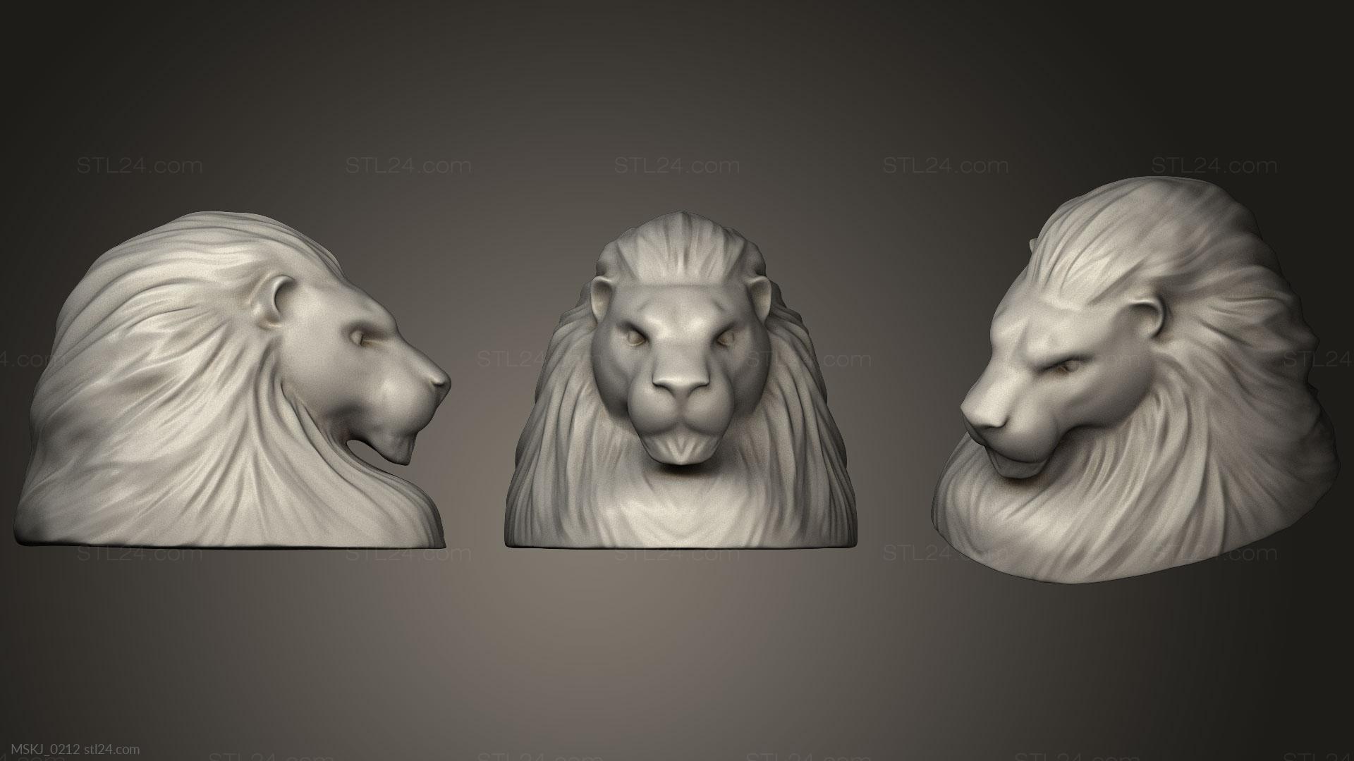 Маски и морды животных (Бюст льва, MSKJ_0212) 3D модель для ЧПУ станка